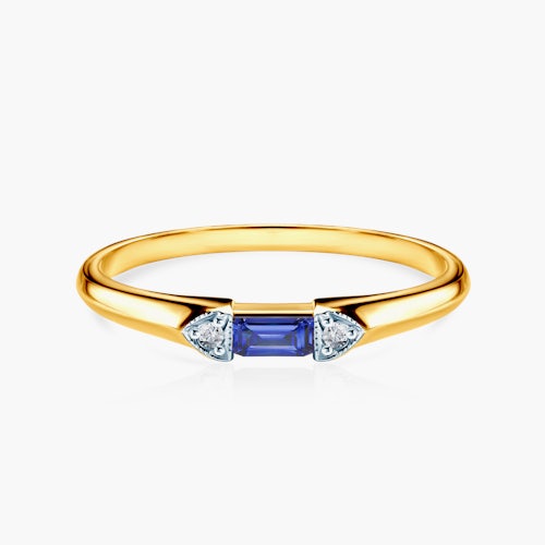 Pierścionek zaręczynowy SAVICKI: dwukolorowe złoto, niebieski szafir, diamenty